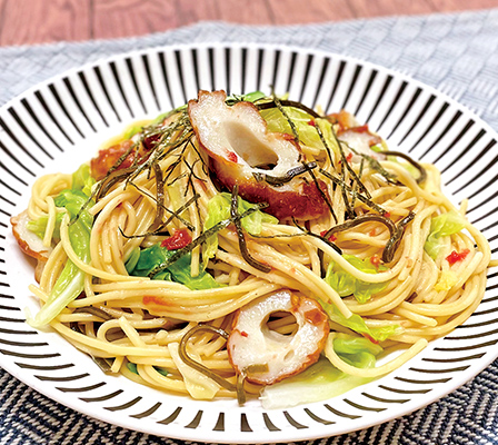 ちくわとキャベツのさっぱり梅パスタ