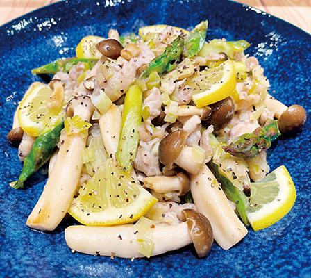 豚肉とアスパラのネギ塩炒め